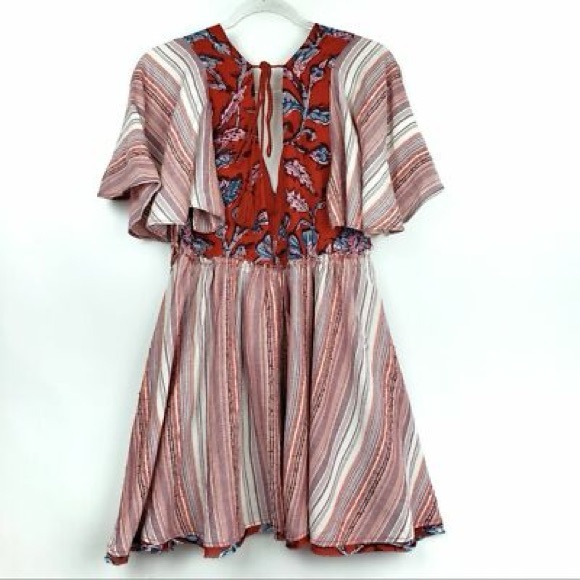 Elegant Red and White Women's Dress Free People Bohemian 70s - Picture 5 of 7